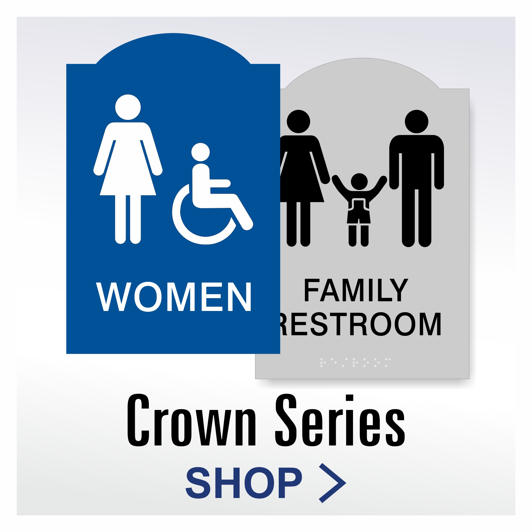 Crown Series ADA architectural restroom signs with braille